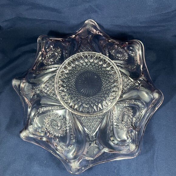 Vintage EAPG Imperial Heart Ruffled Bowl Purple Ornate Elegant Cut Glass Decor - Picture 6 of 6